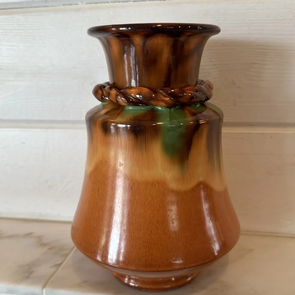 Manuel Garcia Arroyo Signed Pottery Brown & Green Glazed Ceramic Vase